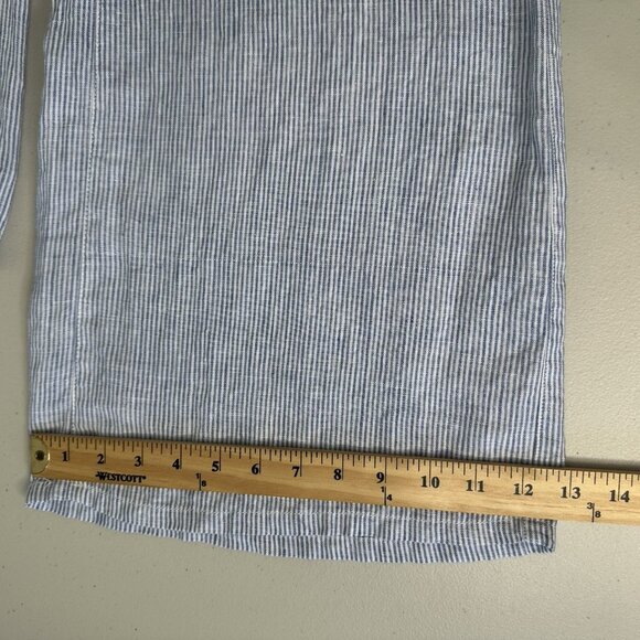 Tahari Pull on Pants Size S Wide Leg 100% Linen Cropped Blue White Stripe - Picture 10 of 11